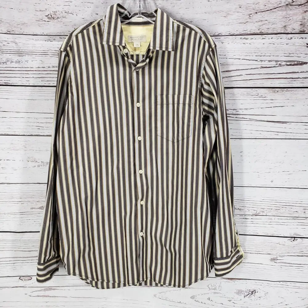 Banana Republic Classic Fit Brown Stripe Cotton Shirt Size M